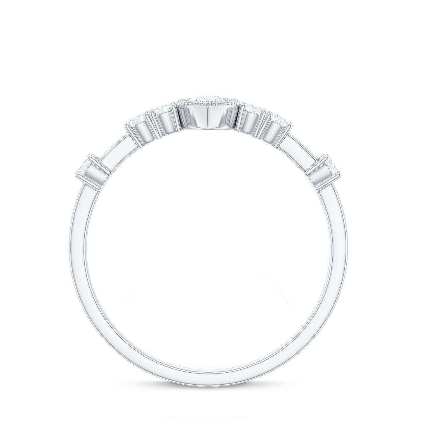 Marquise Cut Moissanite Beaded Solitaire Ring