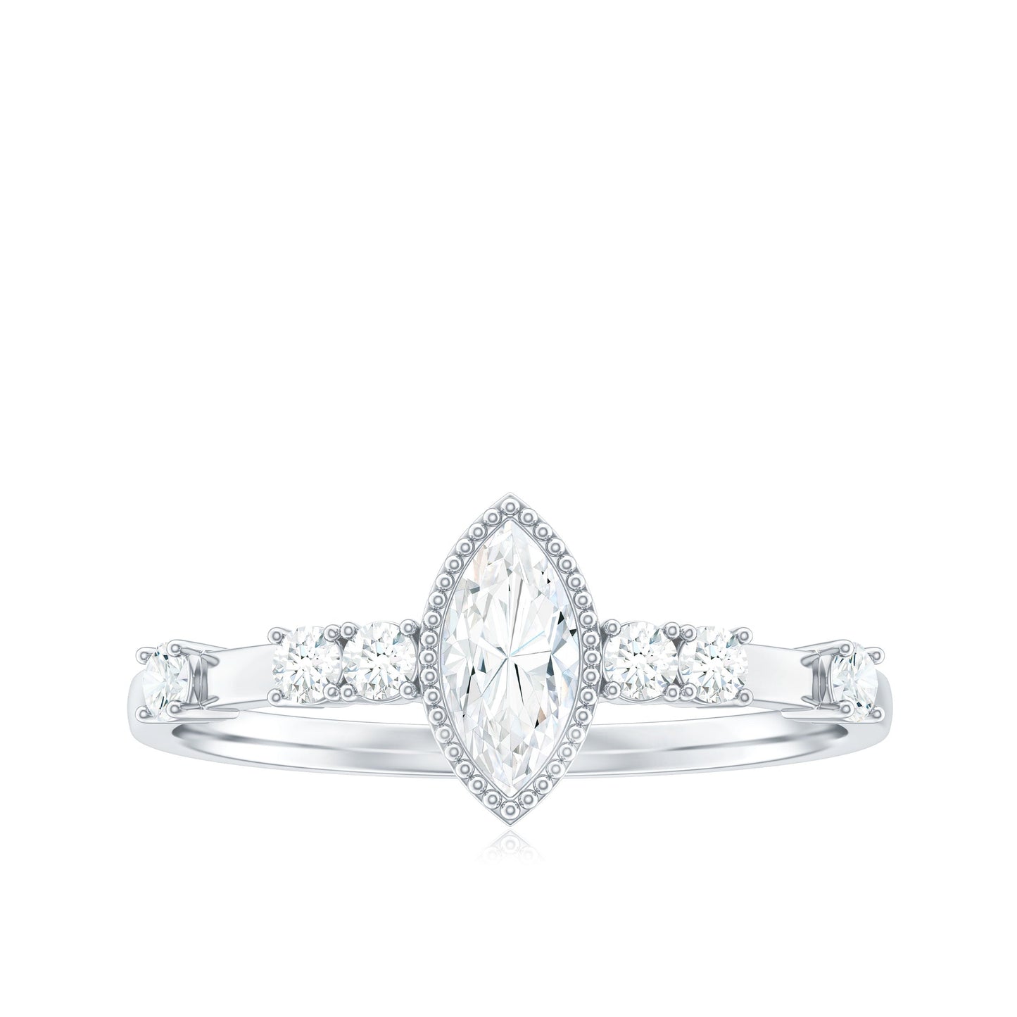 Marquise Cut Moissanite Beaded Solitaire Ring