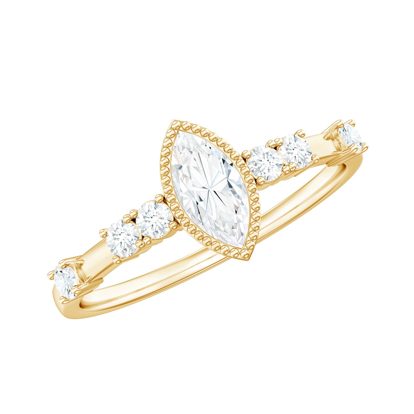 Marquise Cut Moissanite Beaded Solitaire Ring
