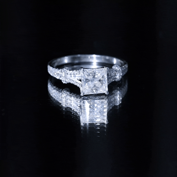 3 Carat Princess Cut Moissanite Solitaire Engagement Ring in Split Shank