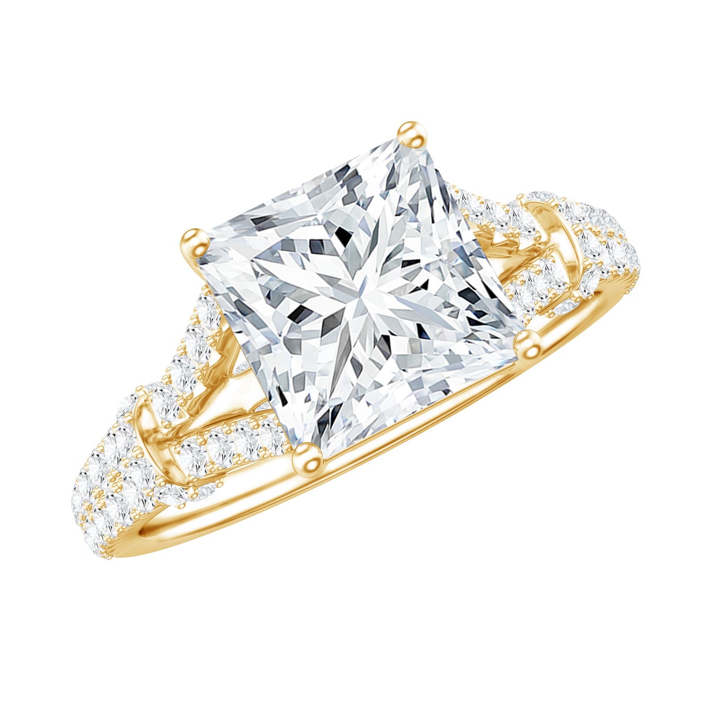 3 Carat Princess Cut Moissanite Solitaire Engagement Ring in Split Shank