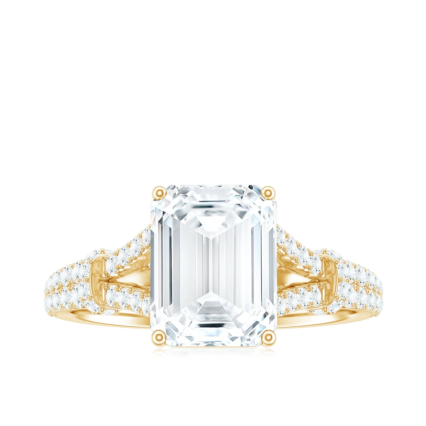 2.8 Carat Emerald Cut Moissanite Split Shank Engagement Ring for Women