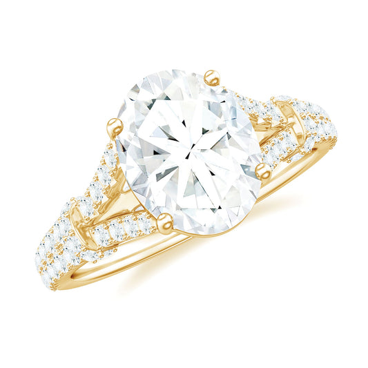 2 Carat Oval Cut Moissanite Statement Engagement Ring with Split Shank