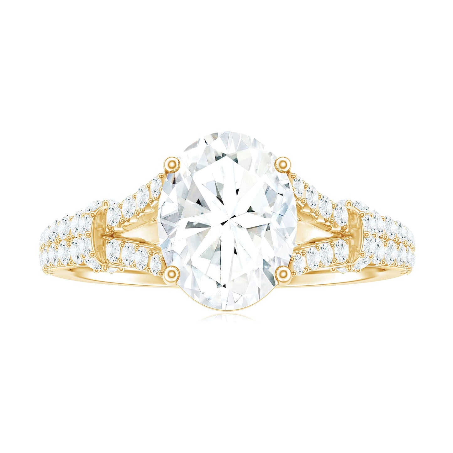 2 Carat Oval Cut Moissanite Statement Engagement Ring with Split Shank
