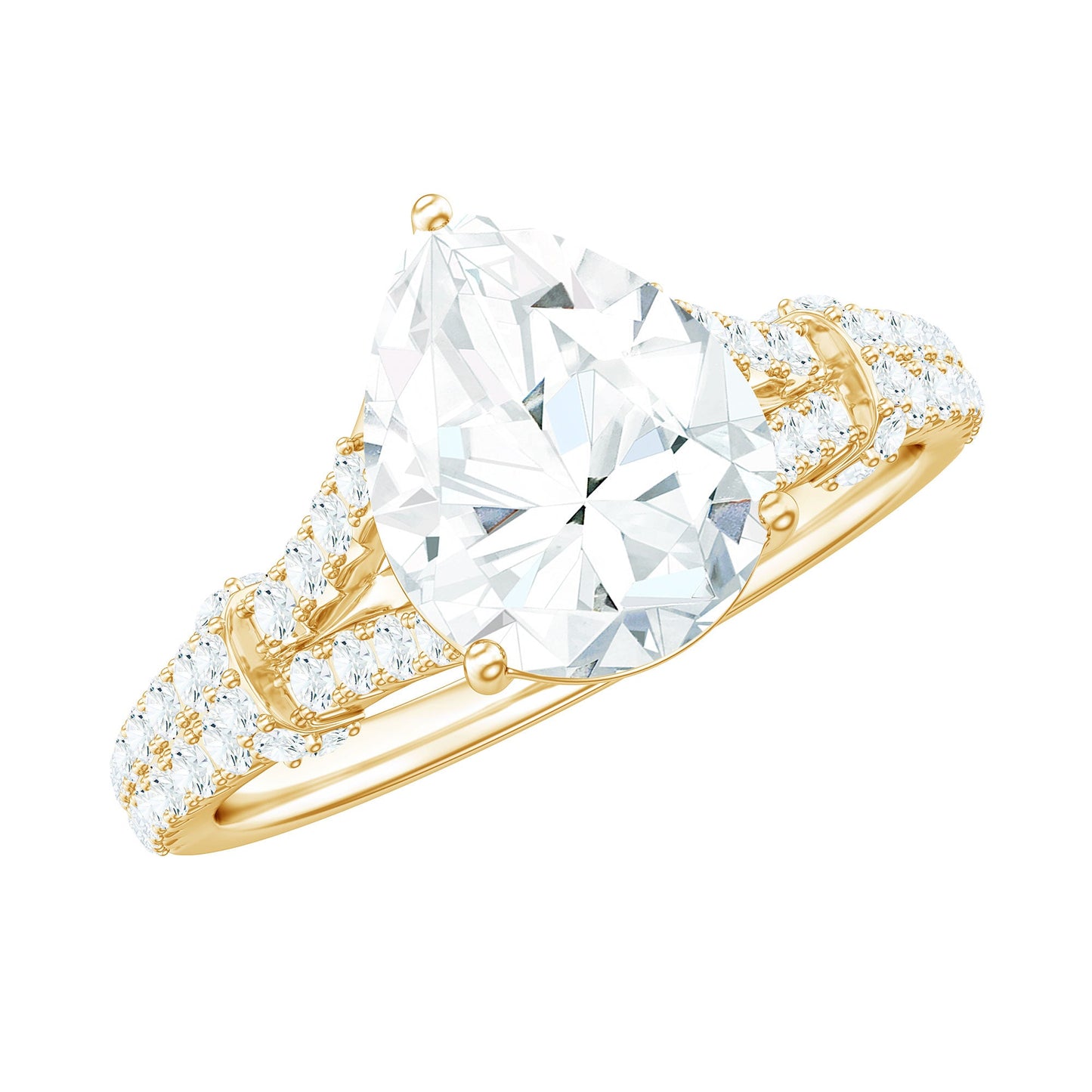 Pear Shaped Moissanite Solitaire Engagement Ring in Split Shank