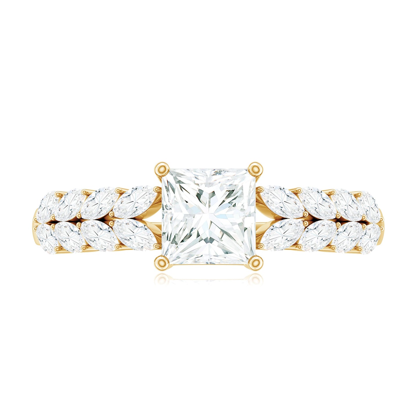 Certified Princess Cut Moissanite Split Shank Engagement Ring
