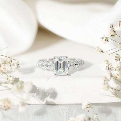 Certified Moissanite Emerald Cut Engagement Ring with Side Stones