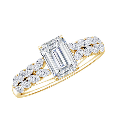 Certified Moissanite Emerald Cut Engagement Ring with Side Stones