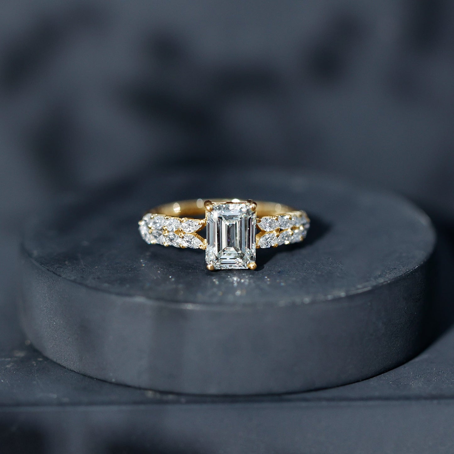 Certified Moissanite Emerald Cut Engagement Ring with Side Stones