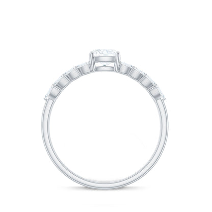 Cushion Cut Moissanite Solitaire Engagement Ring with Side Stones