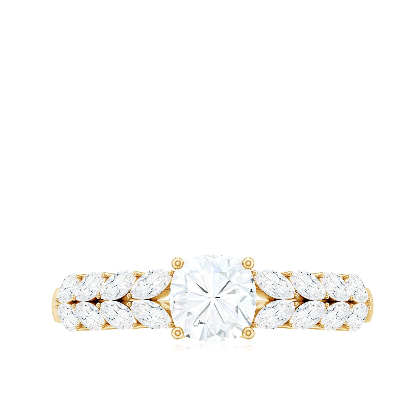 Cushion Cut Moissanite Solitaire Engagement Ring with Side Stones