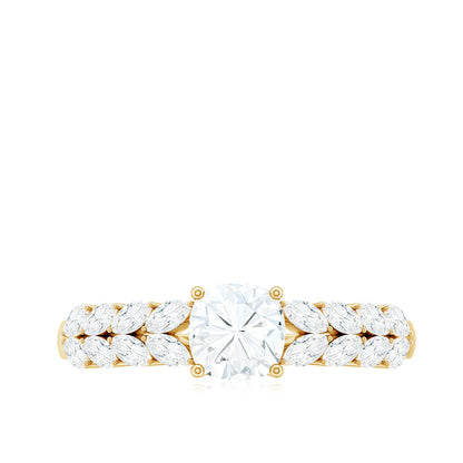 Cushion Cut Moissanite Solitaire Engagement Ring with Side Stones