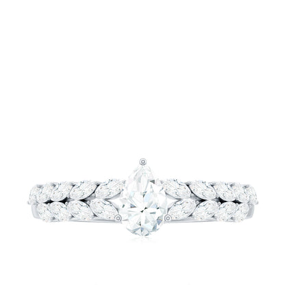 Certified Pear Cut Moissanite Solitaire Engagement Ring with Split Shank
