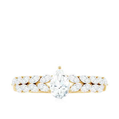 Certified Pear Cut Moissanite Solitaire Engagement Ring with Split Shank