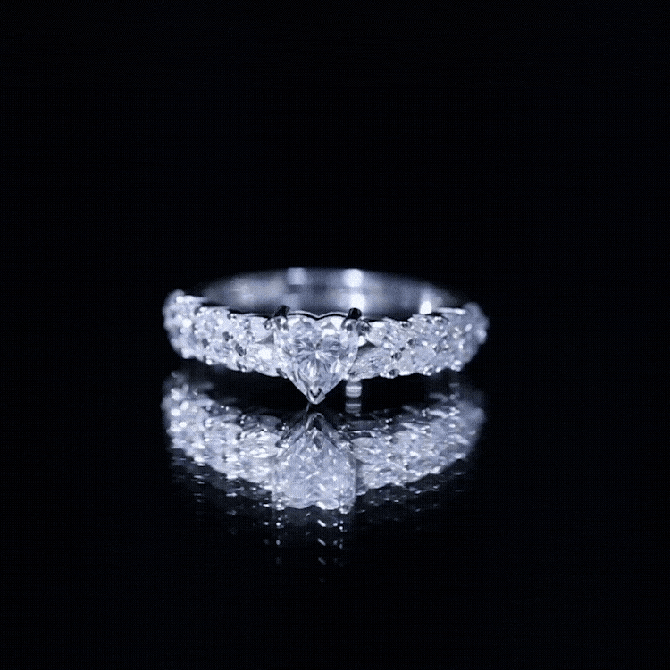 Heart Shape Moissanite Engagement Ring with Side Stones