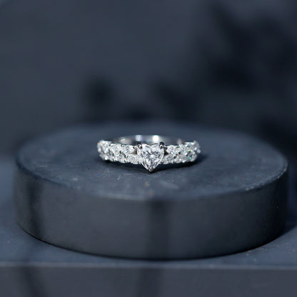 Heart Shape Moissanite Engagement Ring with Side Stones