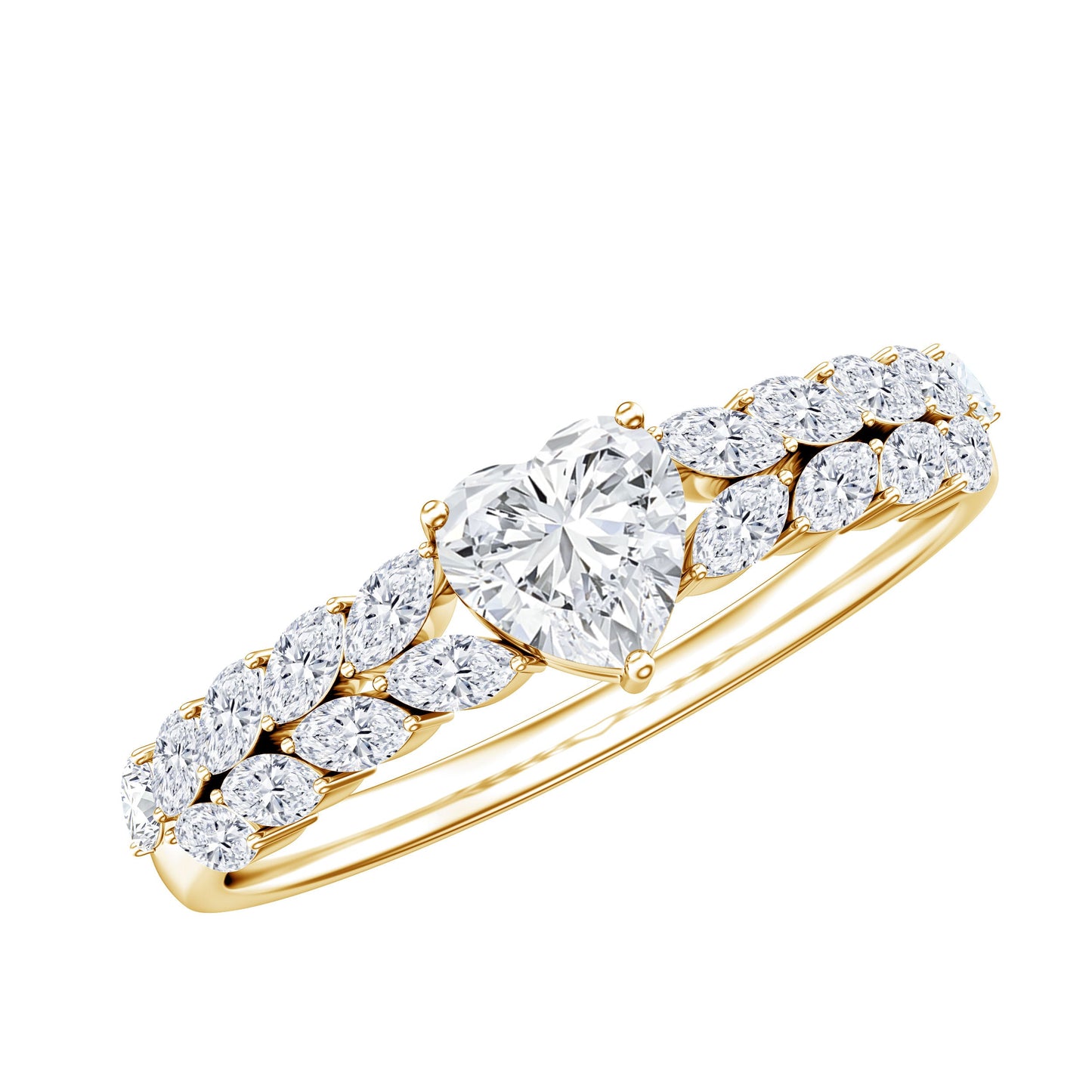 Heart Shape Moissanite Engagement Ring with Side Stones