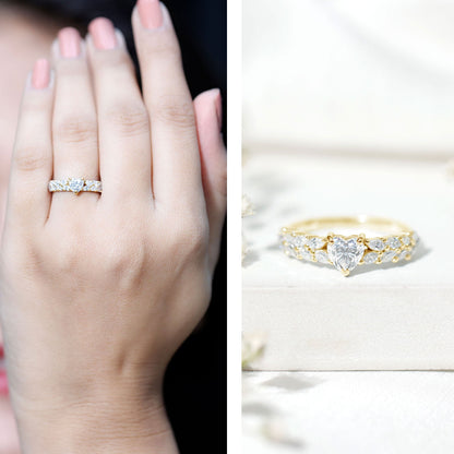 Heart Shape Moissanite Engagement Ring with Side Stones