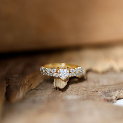 Heart Shape Moissanite Engagement Ring with Side Stones