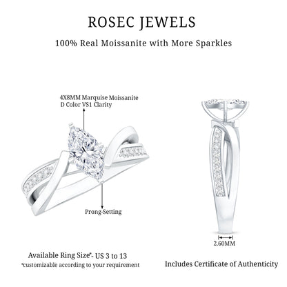 Certified Moissanite Marquise Cut Engagement Ring For Women