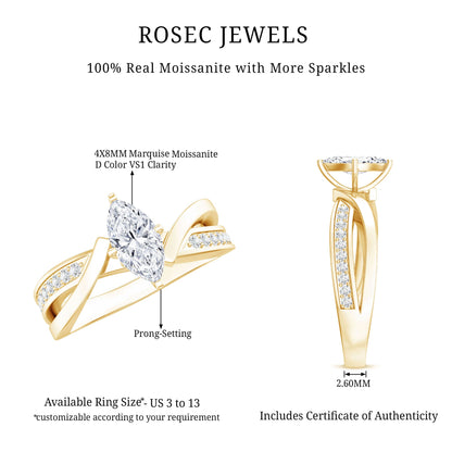 Certified Moissanite Marquise Cut Engagement Ring For Women
