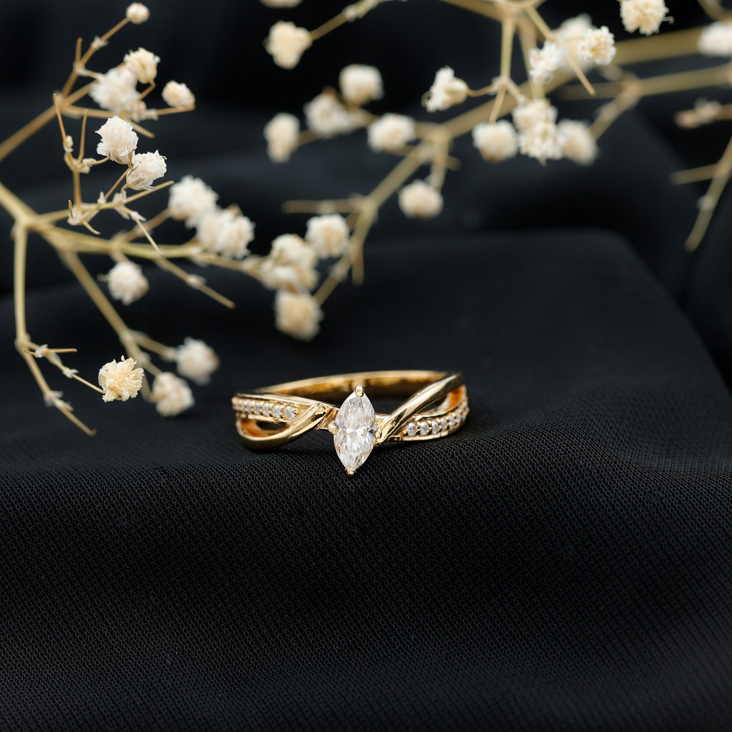 Certified Moissanite Marquise Cut Engagement Ring For Women
