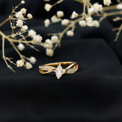 Certified Moissanite Marquise Cut Engagement Ring For Women