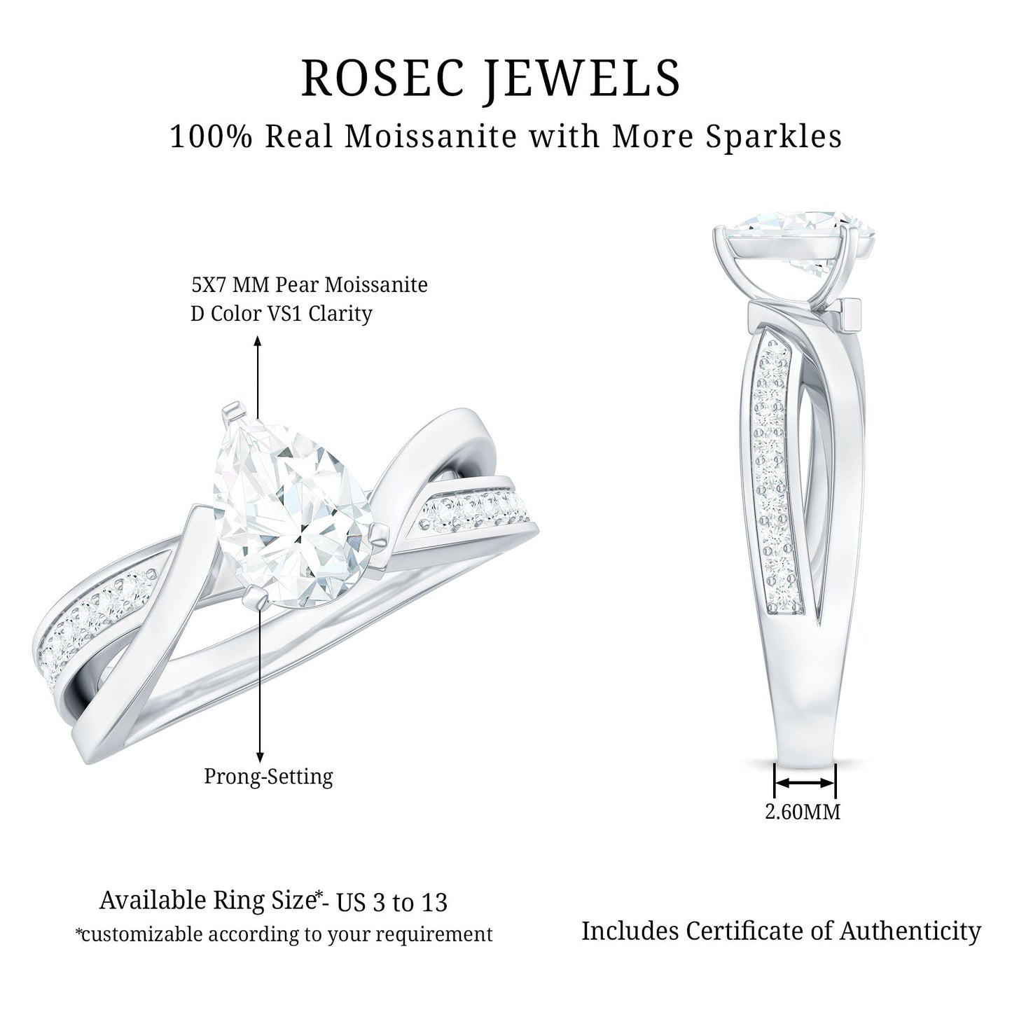 Pear Shaped Moissanite Infinity Engagement Ring