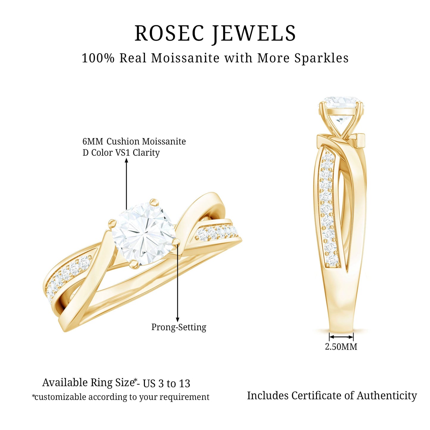 Cushion Cut Solitaire Moissanite Infinity Engagement Ring