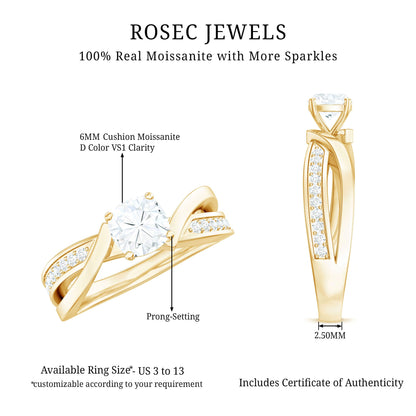 Cushion Cut Solitaire Moissanite Infinity Engagement Ring