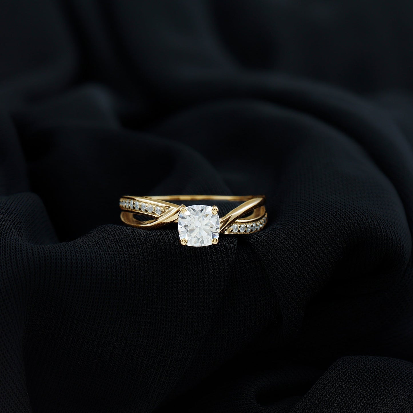 Cushion Cut Solitaire Moissanite Infinity Engagement Ring