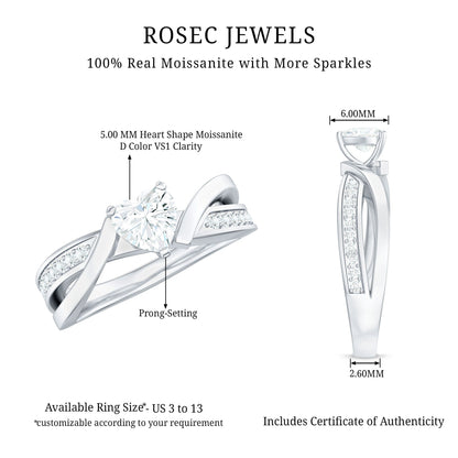 Certified Heart Moissanite Solitaire Engagement Ring