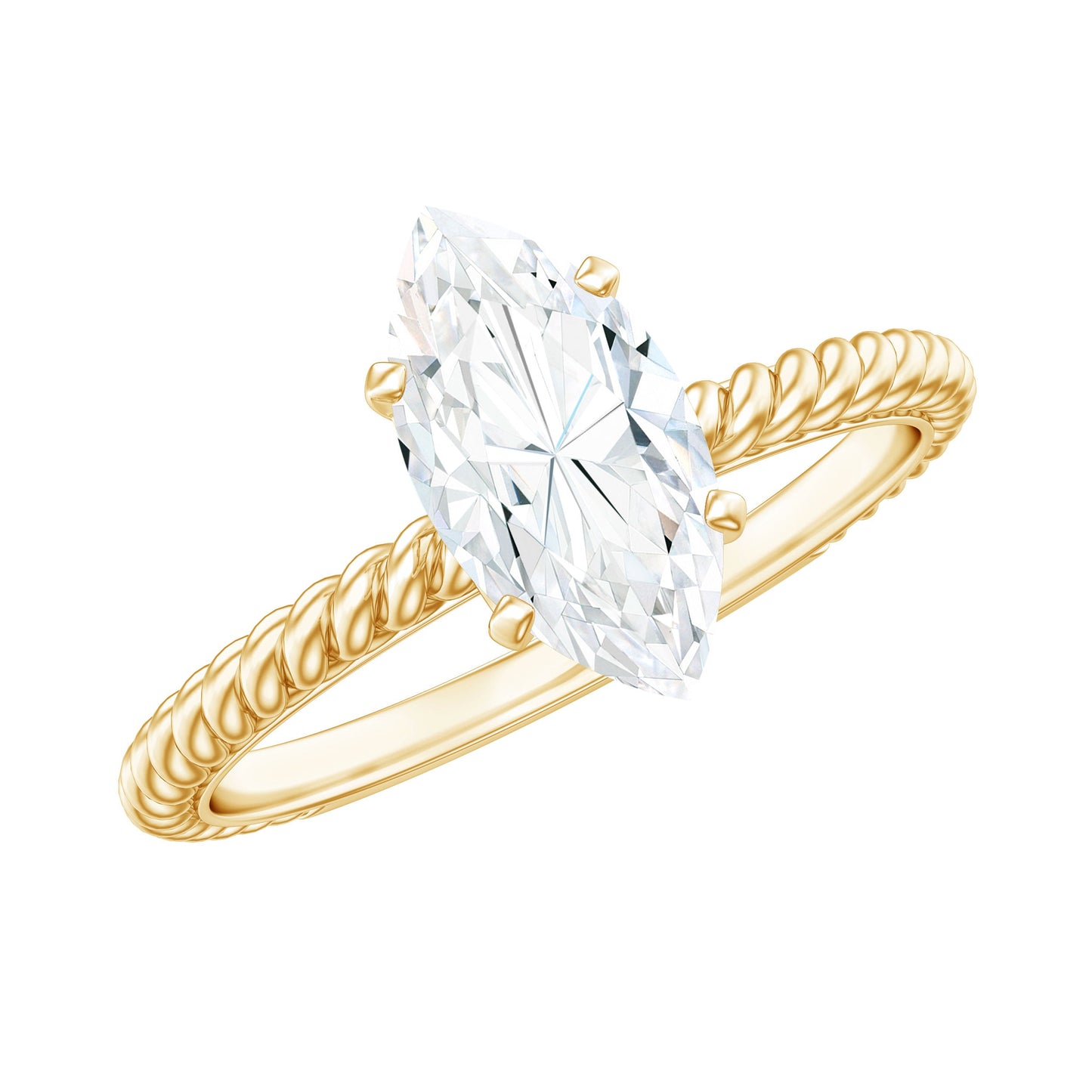 1 Carat Marquise Cut Moissanite Solitaire Engagement Ring with Twisted Rope Shank
