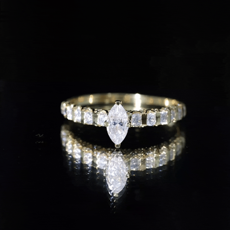 Marquise Moissanite Solitaire Engagement Ring with Side Stones