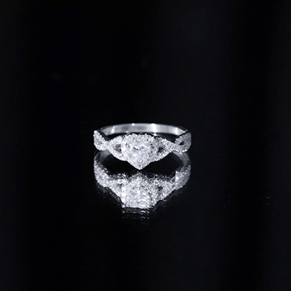 Heart Shape Moissanite Halo Engagement Ring with Infinity Band