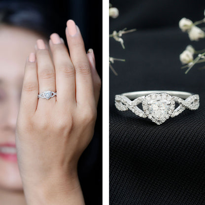 Heart Shape Moissanite Halo Engagement Ring with Infinity Band