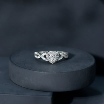 Heart Shape Moissanite Halo Engagement Ring with Infinity Band