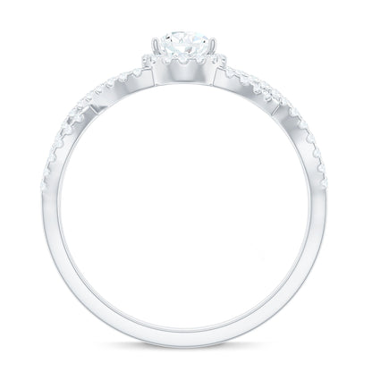 Pear Shaped Moissanite Crossover Engagement Ring with Halo