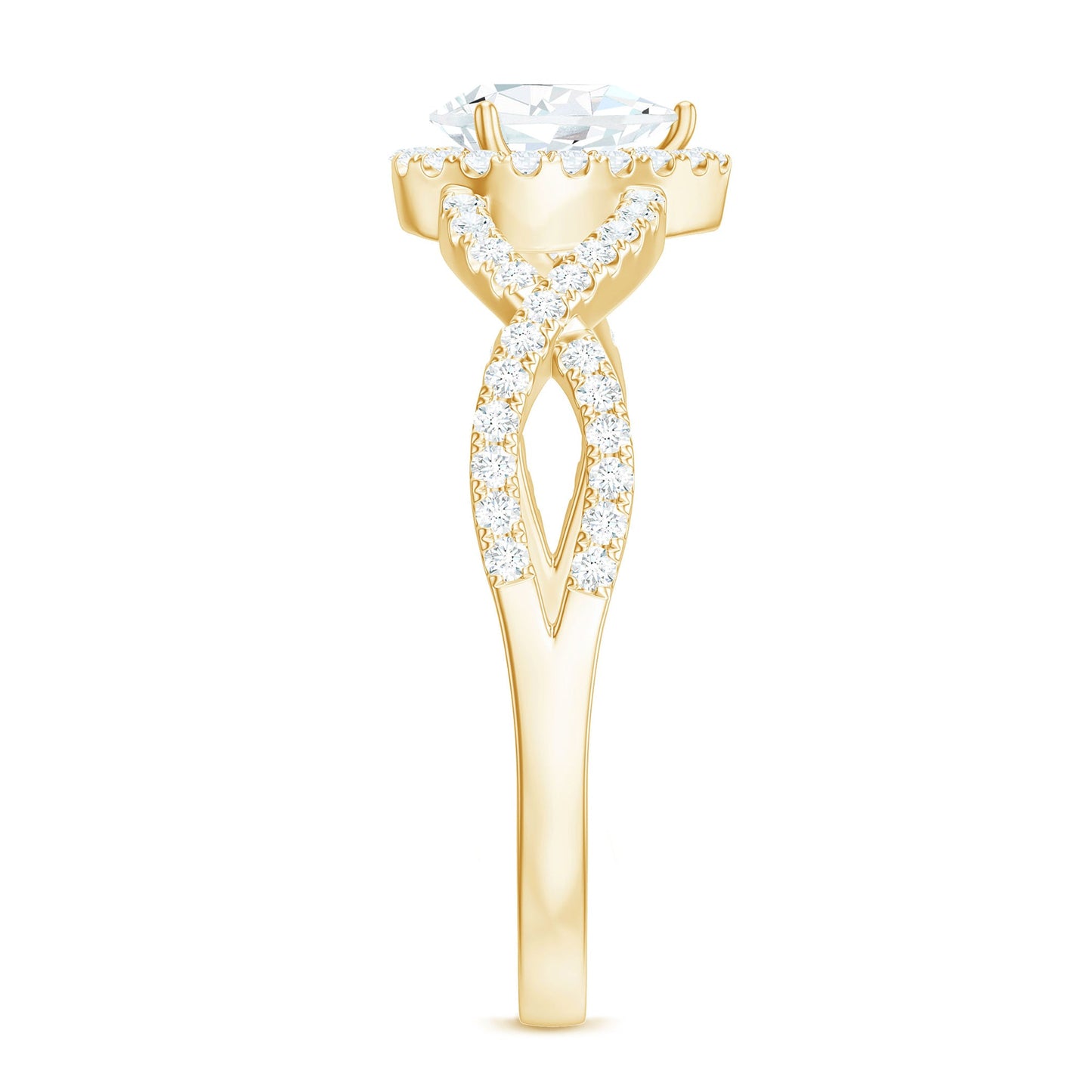 Pear Shaped Moissanite Crossover Engagement Ring with Halo
