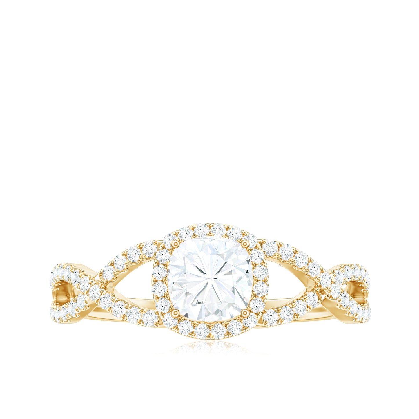 1.7 Carat Cushion Cut Moissanite Halo Engagement Ring with Crossover Shank