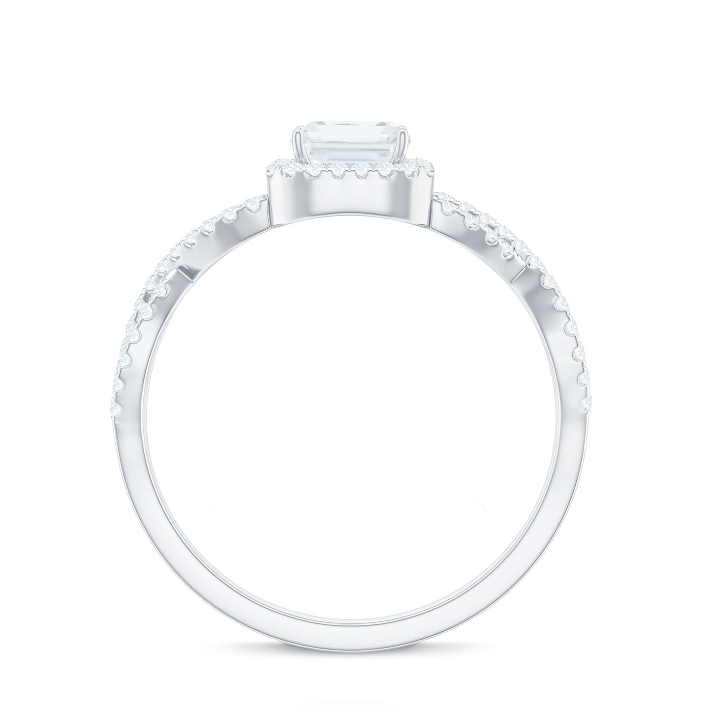 Certified Emerald Cut Moissanite Statement Ring with Crossover Shank