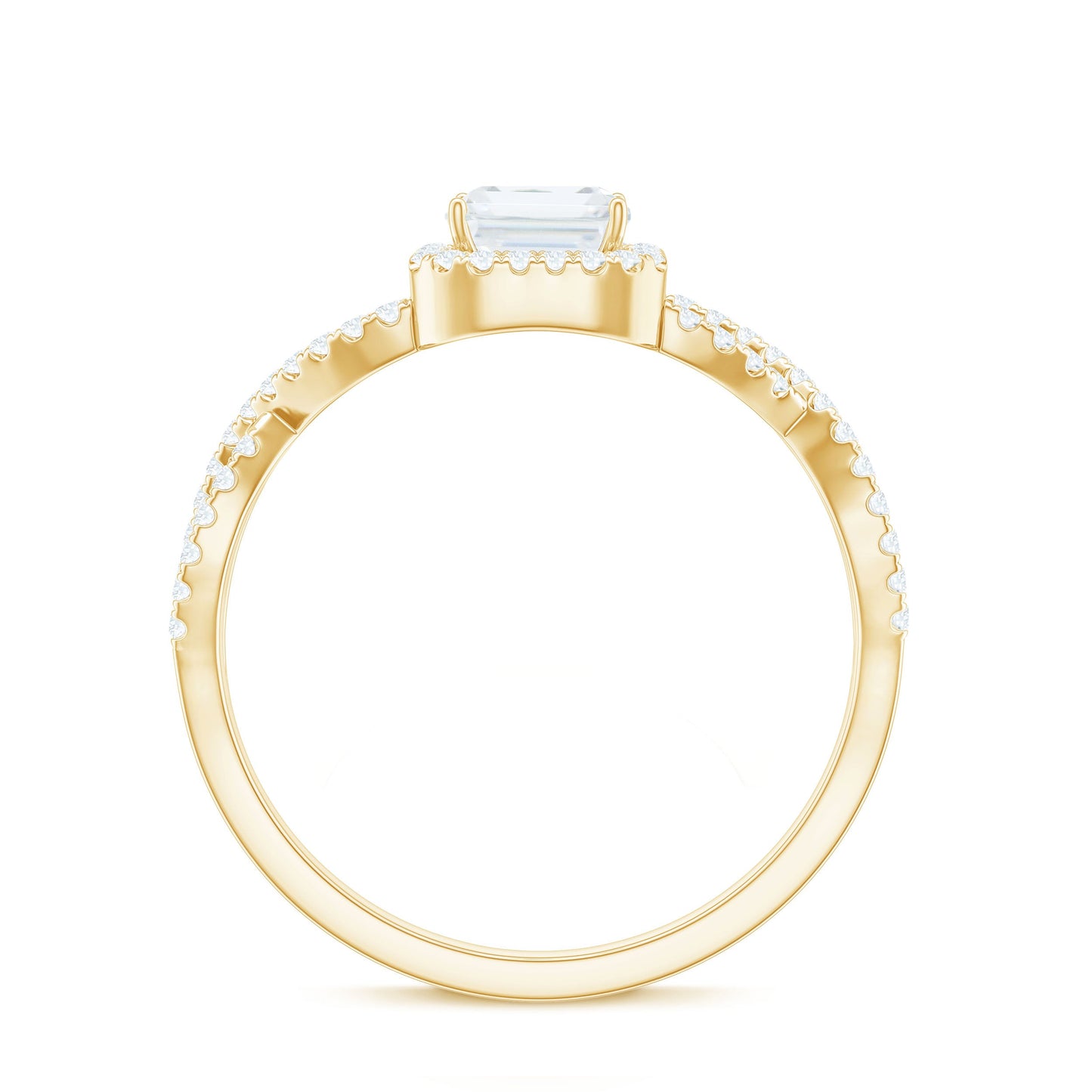 Certified Emerald Cut Moissanite Statement Ring with Crossover Shank