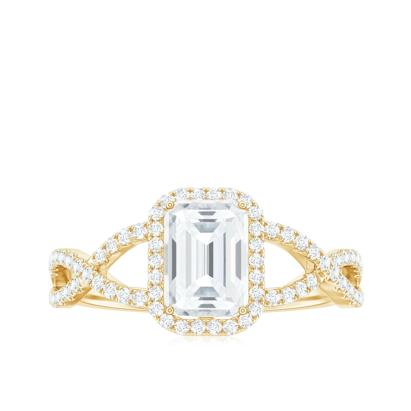 Certified Emerald Cut Moissanite Statement Ring with Crossover Shank