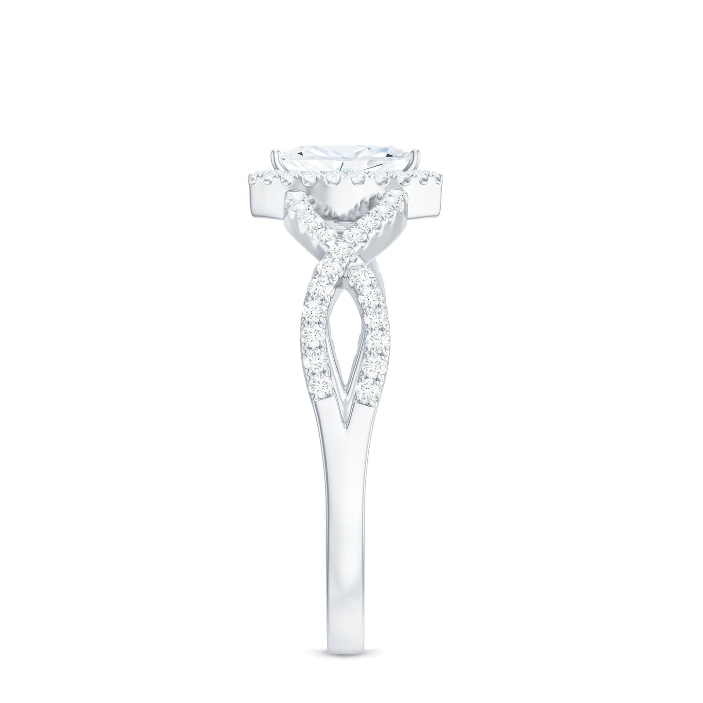 Womens Moissanite Marquise Cut Engagement Ring with Crossover Shank