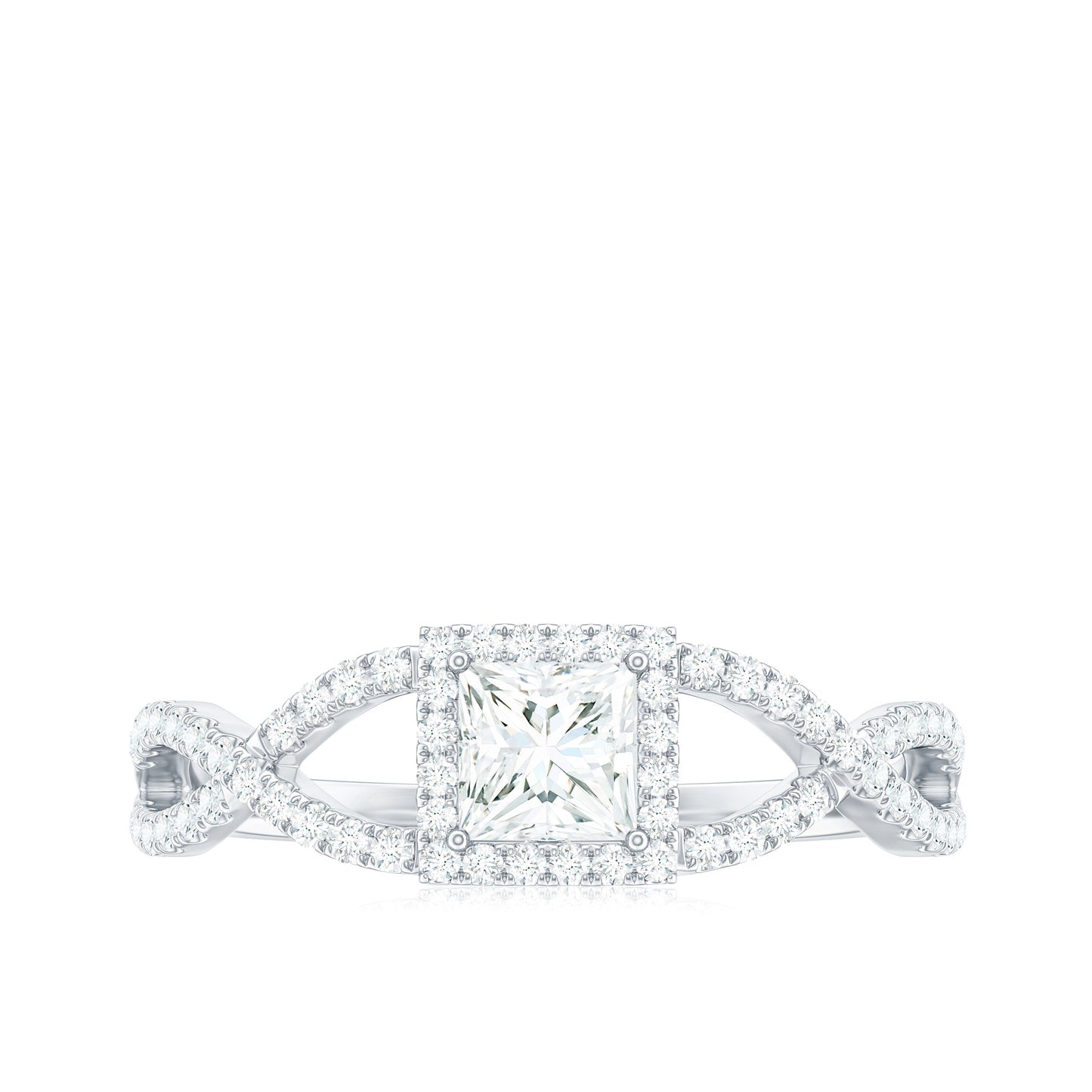 0.3 Carat Moissanite Square Cut Engagement Ring with Crossover Shank