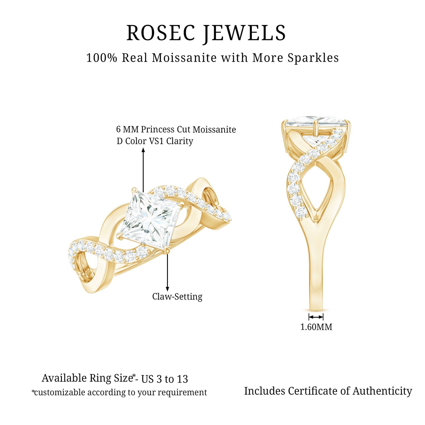 Princess Cut Moissanite Infinity Engagement Ring for Her