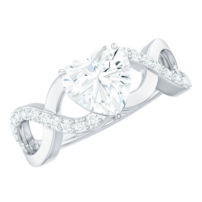 1.5 Carat Heart Shape Moissanite Solitaire Engagement Ring with Crossover Shank