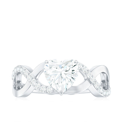 1.5 Carat Heart Shape Moissanite Solitaire Engagement Ring with Crossover Shank