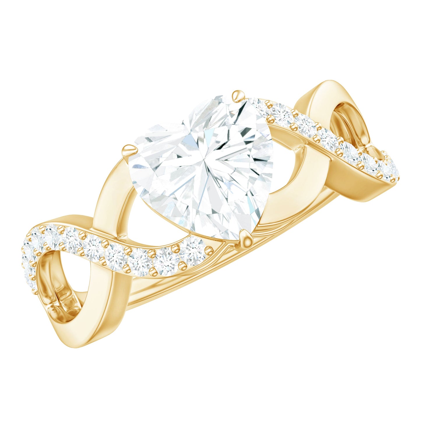 1.5 Carat Heart Shape Moissanite Solitaire Engagement Ring with Crossover Shank