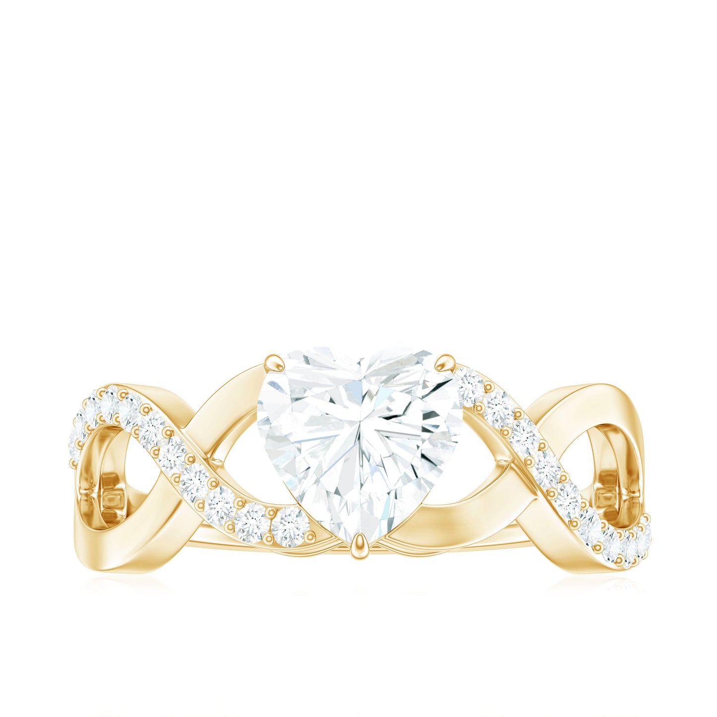 1.5 Carat Heart Shape Moissanite Solitaire Engagement Ring with Crossover Shank